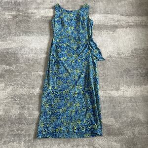 Spenser Jeremy Maxi Dress Womens 10 100% Silk Wrap Tie Blue Floral Hawaiian
